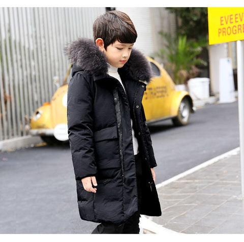 '-30Dgree Duck Down Children Winter Jacket Boy Winter Co Kids Warm Thick Fur Coll Hooded long down Coats For Teenage 4Y-14Y