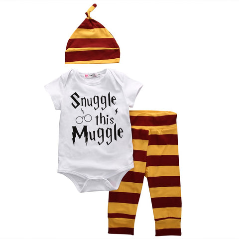 3PCS Baby Clothing Set Newborn Baby Boys Girls Letter Muggle Bodysuit/Tshirt+Stripe Pants+Hat Outfits Clothes 0-18M Super Cute