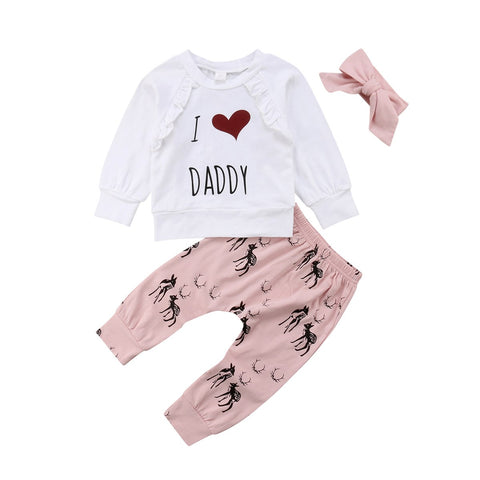 3Pcs Toddler Baby Girl Clothes Kid Baby Girl Letter Tops Letter T-shirt+Print Long Pants Infant Girls Autumn Outfit Set