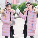 4-12y Girls Jackets With hoodies Coats Cotton-padded Warm Thick Outerwears Print Kids Coats Winter Children Clothing