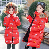 4-12y Girls Jackets With hoodies Coats Cotton-padded Warm Thick Outerwears Print Kids Coats Winter Children Clothing