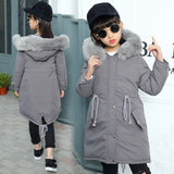 4 6 8 Year Children's Winter Big Fur Collar Jacket For Boys Girls Warm Hooded Cotton Thick Padded Long Parkas Coat Kids Clothes