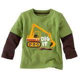 4 Colors Lovely Boys T-shirt Kids Tees Baby Tshirts Children Blouses Long Sleeve 100% Cotton Cars Trucks Stripes