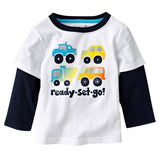 4 Colors Lovely Boys T-shirt Kids Tees Baby Tshirts Children Blouses Long Sleeve 100% Cotton Cars Trucks Stripes