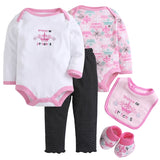 5 Pcs/set Baby Girl Clothes Bebe Bodysuit+Pant+Bib+Shoes 100% Cotton Baby Boy Clothes Newborn Bebe Clothing Sets CL022691083