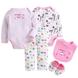 5 Pcs/set Baby Girl Clothes Bebe Bodysuit+Pant+Bib+Shoes 100% Cotton Baby Boy Clothes Newborn Bebe Clothing Sets CL022691083