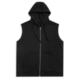52118 Spring Autumn Men Hooded Waistcoat Zipper Fly Solid Color Simple Casual Daily All-Match Handsome Youth Sleeveless Vest