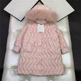5559  mid-length children's white duck down jacket water ripple big fox fur collar thick hooded girls long coat