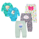 5pcs/lot Baby Girl Clothes Newborn Baby Costumes Toddler Infant Autumn Spring Cotton Baby bodysuits+ Baby Pants Clothing Sets