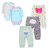 5pcs/lot Baby Girl Clothes Newborn Baby Costumes Toddler Infant Autumn Spring Cotton Baby bodysuits+ Baby Pants Clothing Sets
