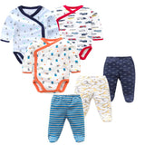 6 PCS /Lot Baby Boys Girls Clothes Newborn Toddler Infant Spring Autumn Cotton Baby Bodysuits+ Baby Pants Baby Clothing Sets