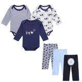 6 PCS /Lot Baby Boy Clothes NewBorn Toddler Infant 0-12 Autumn/Spring Baby Rompers+ Baby Pants Baby Clothing Sets