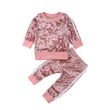 6M-5Y Toddler Infant Kids Boy Girl Autumn Spring Velvet Long Sleeve Tops Sweatshirt Pants Tracksuit Baby Clothes Outfit 2Pcs Set