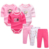 6pcs/lot Baby Girl Clothes Newborn Toddler Infant Autumn/Spring Cotton Baby Rompers+ Baby Pants Baby Clothing Sets
