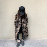 8 10 years Girls Long Coat Winter Cotton-padded Zebra Stripes Print Jackets Teenage Outerwear