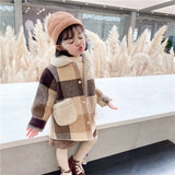 80-130 Cm Winter Girls Long Thick Warm Plaid Fleece Coat Baby Kids Children Clothes Jacket Outerwear
