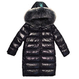 85-150 Cm Girls Boys Winter Shinning Long Down Baby Kids Children Thick Warm Real Fur Hooded  Coat Outer Wear