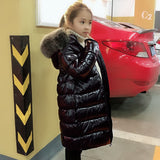 85-150 Cm Girls Boys Winter Shinning Long Down Baby Kids Children Thick Warm Real Fur Hooded  Coat Outer Wear