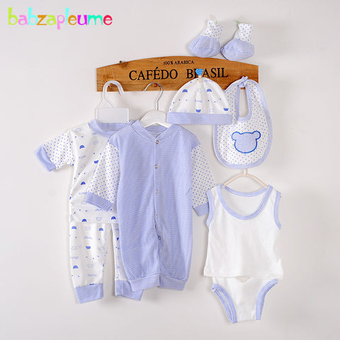 8PCS/Set Newborn Baby Boys Clothes Striped 100%Cotton Long Sleeve Jumpsuit infant suit Toddler Girls outfits Kids Rompers BC1002