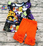 Boutique Ruffles Clothes Set Baby Halloween Flutter Top Pearl Shirts And Shorts Outfits Kids