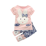 Toddler Baby Girls Short Sleeve T-Shirt Tops +Pants Bunny Outfit Set Clothes Sleeve Cute Suit Jan10