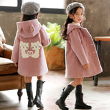 Abrigo de lana con lazo para niñas pequeñas, ropa de abrigo de una botonadura para 2-8T, prendas de vestir de invierno cálidas, traje de nieve