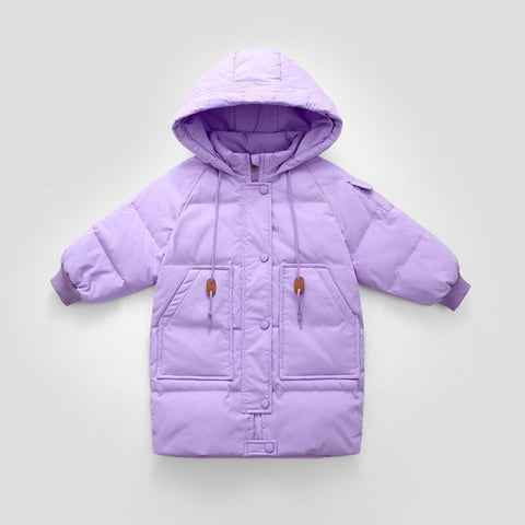 Abrigos largos de plumón de pato blanco para niños, abrigo cálido de invierno grueso con capucha, chaqueta Lisa para niñas y niños de 4 a 12 años