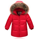 Children Duck Down Winter Warm Jacket With Fur Baby Boy Girl Solid Overco Hooded Winter Jacket Kid Clothing Coat