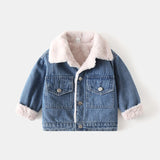 Autumn 2023 Baby Girls Jeans Cartoon Girls Plus Fleece Jacket Kids Thick Designer Clothes Infant Children's Clothes Casual Coat
