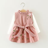 Autumn Baby Girls Cotton Long Sleeve T-shirt Tops + Floral Bow Cute Sundress Kids Infant 2Pcs Dresses vestidos roupas de bebe
