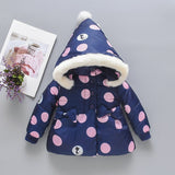 Autumn Baby Kids Girls Hooded Coat   Winter Girls Cute Cartoon Dot Kids Bow Jacket Thick Casual Cotton Clothing 0-4y