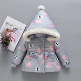 Autumn Baby Kids Girls Hooded Coat   Winter Girls Cute Cartoon Dot Kids Bow Jacket Thick Casual Cotton Clothing 0-4y