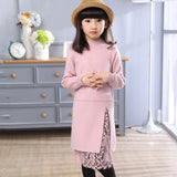 Autumn Girls Dress 7 8 9 Years Formal Princess Long Sleeve Thick Warm Lace Knitted Party Dresses Kids Fashion Children Clothing