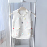 Autumn Girls Knitting Vest Pom Pom Infant Sweater Vest Baby Girls Clothes Sleeveless Knitwear Vest Jacket BC284