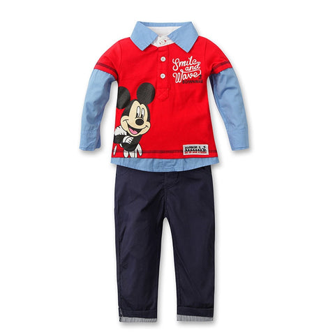 Autumn Kids Boys Clothes 2pcs/set Shirt+Pant Toddler Boy Tracksuit Cartoon Mouse Design Baby Outfits Christmas Boy Clothing A033