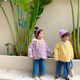 Autumn Korean style girls thin quilted solid color jackets children boys big pockets loose outwears