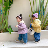 Autumn Korean style girls thin quilted solid color jackets children boys big pockets loose outwears