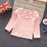 Autumn Newborn Girls T-Shirts 2018 Striped Bow Doll Collar Tops Tees T-shirts for Infant Girls Cotton Sweet Baby Clothing 4ss010
