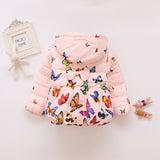 Autumn/Winter Children'S Coats Kids Baby Girls Parkas Outwear Infant Cotton Clothing Butterfly Print Child Jacket warm