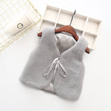 Autumn Winter Faux Fur Girls Vests & Waistcoats Knitted Girl Outerwear Baby Girl Winter Clothes Sleeveless Baby Vests