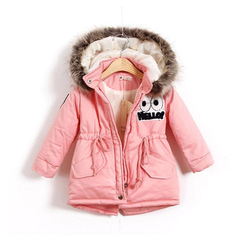 Autumn Winter Girls Warm Thick Jackets With Fur Hat Kids Parkas 90% Cotton Filling Girls Outdoor Coats 2-8 Years