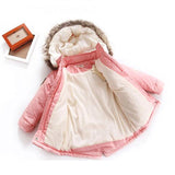 Autumn Winter Girls Warm Thick Jackets With Fur Hat Kids Parkas 90% Cotton Filling Girls Outdoor Coats 2-8 Years