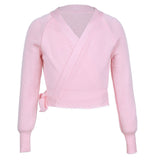 Autumn Winter Kids Girl Ballet Gymnastic Leotard Jacket V Neck Long Sleeve Dance Sweater Top Coat Jacket Wrap Ballet Clothing