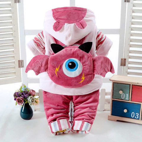 Autumn & Winter Newborn Girls Infant Baby's Clothes Set Monster Design Add Cotton-Padded Thick 0-2T Baby 3 pieces/Set Clothing