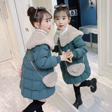 Autumn Winter Warm Plus Thick Coat Children Outerwear Fur Turn-down Collar Parkas Baby Girls Outerwear Kids Girls Clothes