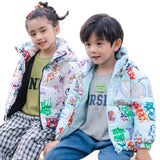 Autumn and winter children's 90% White duck down jacket letters graffiti down jacket tide boys tops Girl Kids down jackets