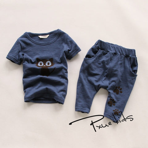 Baby Boy Cartoon clothing 2016 Summer Girls Kids Cat Clothes Tops+shorts tutu Pants Outfit Suit Jchao Brand Original Design