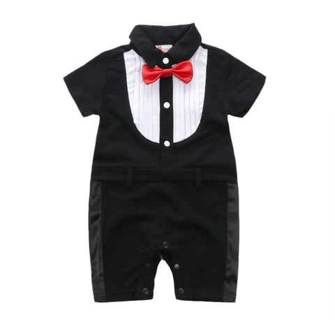 Baby Boy Clothing Toddlers Clothes Infant Summer Short Sleeve Romper Gentleman Design Bowtie Turn-down Collar One-piece Suit New