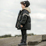 Baby Boys Girl Hooded Zipper Black Jacket Winter   Three-layer Thick Kids Boy Winter Plus Velvet Coat Cotton Outfits Clothe