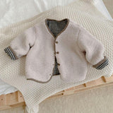 Baby Boys Girls Solid Colour Warm Cotton Clothes Kids Long Sleeve Positive And Negative Wear Casual Thickening Jacket